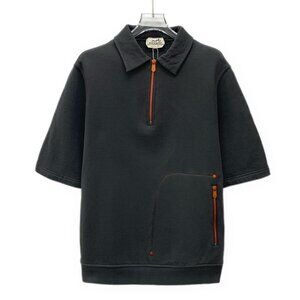 DM0019 Hermes Dark Grey Cotton Lapel Short Sleeve Polo Shirt Size S